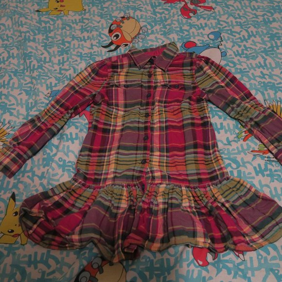 Ralph Lauren Plaid Tartan Red Green Flannel Long Sleeve Dress Size 5 Girls Folk
